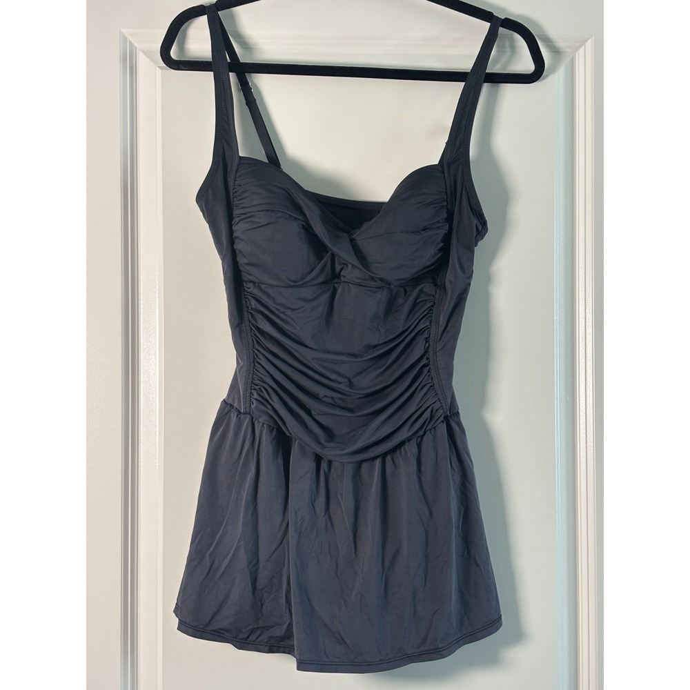 Rose Marie Reid Swimsuit Womens Large Black Ruched Sweetheart Spaghetti Straps